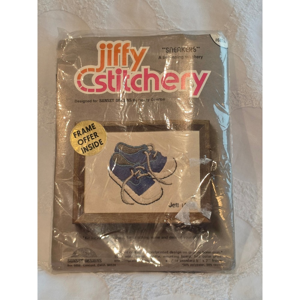 Vintage Jiffy Stitchery Sneakers Crewel Embroidery Kit 601A Sunset Designs 5x7